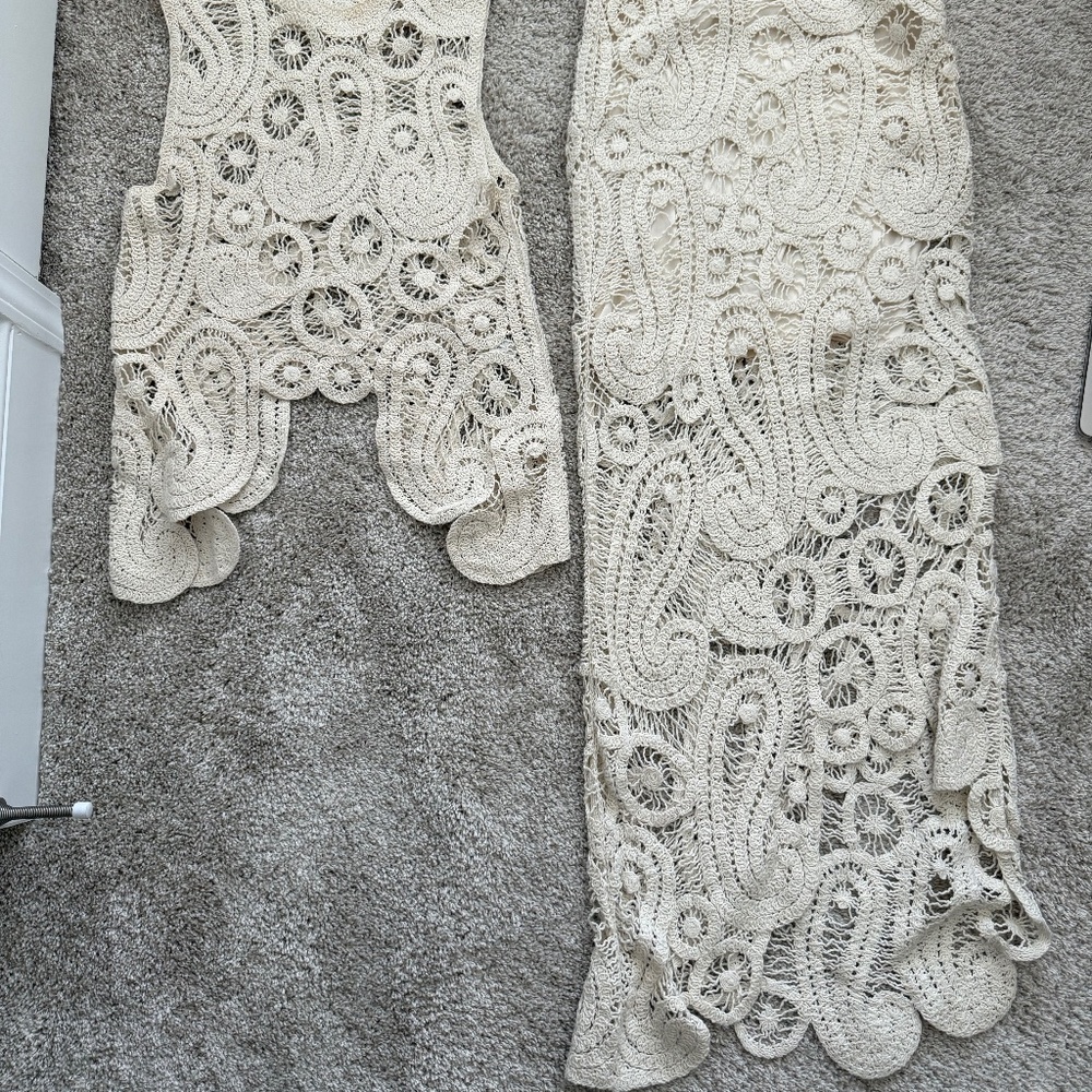 Zara Crochet Top and Skirt Set - Size M - Cream